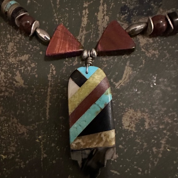 Hand Crafted “One of a Kind” ShellTurquoise/Tiger Eye & Sterling Silver Necklace - Picture 3 of 3